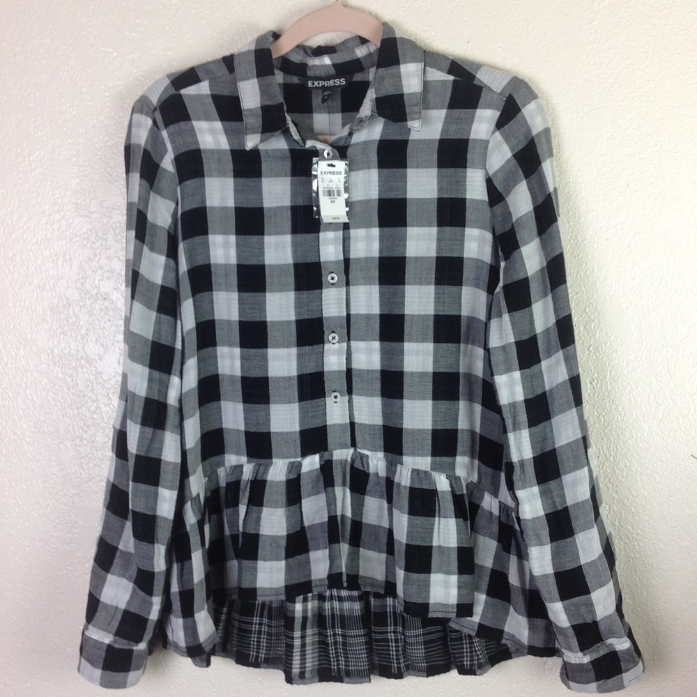 [Express] Plaid High-low button up top